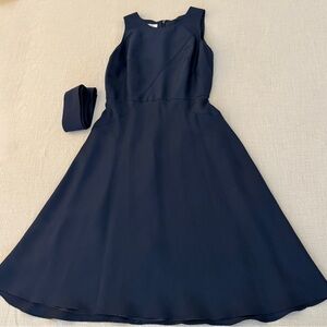 2P Talbots Petites Silk Sleeveless Dress, Navy Blue